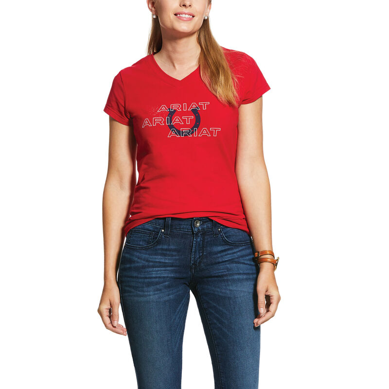 Ariat English: Puff Print Logo Camisetas Mujer - Rojas (MQXNL0246)